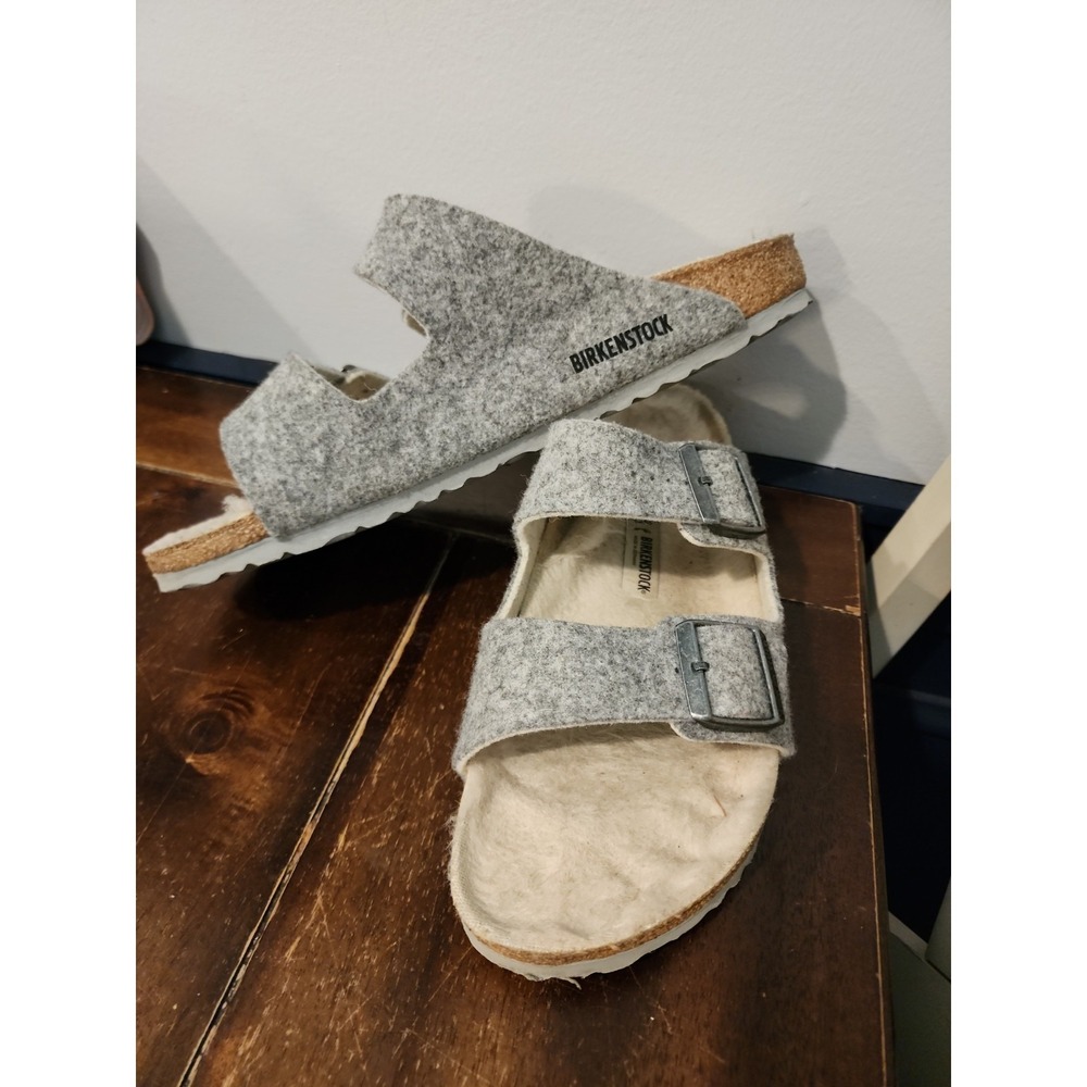 Birkenstock Arizona Gray Wool Shearling Happy Lined Slide Sandal Women's Size 42